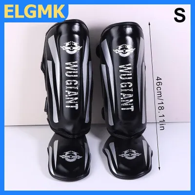 ELGMK 1Pair Kickboxing Boxing Shin Guard Pads Muay Thai Martial Arts Sanda Wushu Leg Protector Taekwondo MMA Fighting Ankle Guards