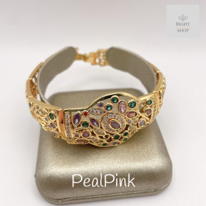 สร้อยข้อมือพลอยนพเก้าประดับเพชร สายสร้อยฉลุลายยาว 18-19cm สวยผู้ดีทันสมัย