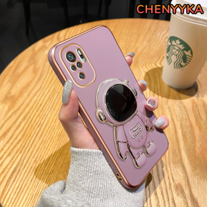 CHENYYKA Casing Ponsel untuk Xiaomi Redmi Note 10 4G Note 10s Note 10 Pro Max POCO M5 POCO M5s Case pelindung HP lucu astronot lipat dudukan ponsel Casing ponsel lensa penuh pelindung Kesing silikon kreatif Softcase