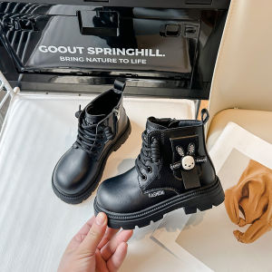 Childrens fleece-lined warm ankle boots 2025 Autumn and Winter New Girls Cute Rhinestone Rabbit Martin Boots for Older Children