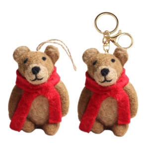 Stylish Brown Bear Key Holder Felt Animal Keychain Pendant Fashionable Backpack Hanging Ornament for Students and Teens