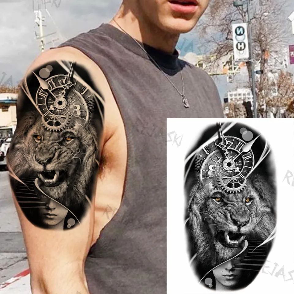 Waterproof Temporary Tattoo Sticker Tiger King Lion Wolf Leopard Fox Rose  Clock Flash Tatto Women Men Arm Body Art Fake Tattoos - AliExpress