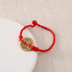 Hand Woven Copper Coin Red Rope Bracelet Five Emperors Coin Om Mani Padme Hum Praying Hand Rope For Fortune In The Life Year Foot Chain