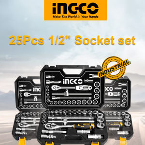 INGCO 25 pcs 1/2" Socket Set & Screwdriver Bit Torx Ratchet Driver Case Tool Kit Work Fine with Impact Driver HKTS12251