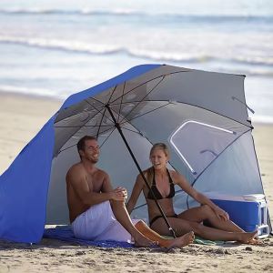 2.4-Meter Portable Outdoor Camping Sunshade Umbrella with Mesh Window Dual-Purpose Beach Tent