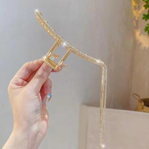 F4 Jepit Rambut Korea Bahan Alloy 11.5cm Permata dengan Rumbai Luxury Tassel Metal Hair Claw BC28