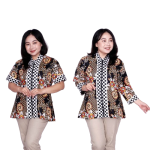 Putri Nasya Blouse Batik Big Size Wanita Atasan Batik Jumbo S-M-L-XL-2L-3L-4L-5L-6L-7L Model Blus Jumbo Kerja Batik / Pakaian Kerja Kantor Seragam / Pakaian Batik Kekinian Wanita Model Terbaru Bahan Formal Big