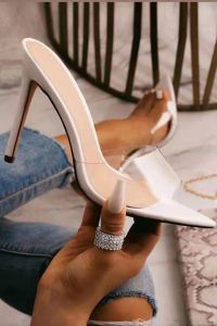 [Free Shipping] New Plus-Size WomenS Shoes Summer Collection Minimalist Style Transparent Crystal Upper Ultra-High Stiletto Heel WomenS High-Heeled Sandals