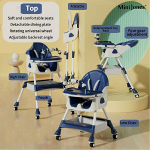 MiniJones Swing & Feeding High Chair For Baby Multi-functional Kids Highchairs Foldable Adjustable Backrest Height Washable Seat
