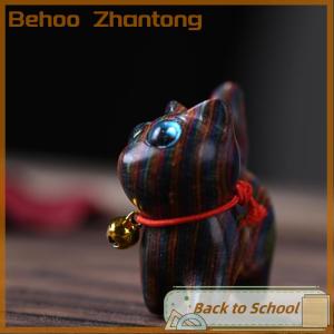 Behoo ไม้สีรุ้งแกะสลักรูปปั้นแมวเครื่องประดับแมวน่ารักตั้งโต๊ะไม้แมวอุปกรณ์สำนักงานบ้านของที่ระลึกการตกแต่งของขวัญ