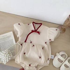 Baby Clothes Summer Romper for Girls Super Cute Full Moon Hundred Days Cheongsam Jumpsuit Summer Thin Tang Suit Crawling Outfit