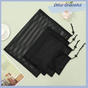 Ditur Black White Durable Mesh Drawstring Bag Storage Pouch Multi Purpose Home Travel Outdoor Activity Laundry Bag Stuff Sack