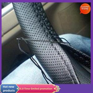 Graceful New Car Truck Leather Steering Wheel Cover With Needles and Thread Black DIY
