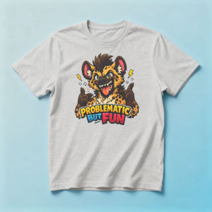 Problematic But Fun Mischievous Anthropomorphic Hyena Slogan TShirt Men Breathable Cotton Top Animal Lover Trendy Fashion Blouse
