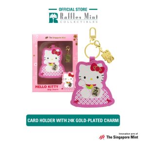 Sanrio Lucky Kitty Leatherette Bag Charm & Card Holder with 24K Gold-Plated Charm [The Singapore Mint]