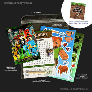 Minecraft Theme Set - Birthday Party Pack / Goodies / Gift  Set/ Door Gift/ 儿童伴手礼品(Customized names labels for 5 sets and above)
