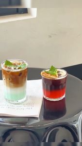 E.B. 400ml/550ml Striped Glass Mug Ice Coffee Cup Transparent Milk Tea Juice Glass 1Pcs