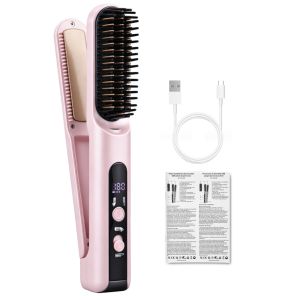 CkeyiN Wireless Hair Straightener Portable 2 in 1 Straightener Curler 7 Gears Temperature Control LED Display Cordless Hair Flat Iron HF037
