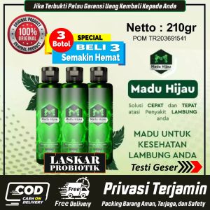 PAKET 3 BOTOL MADU HIJAU ASLI LOGO M ORIGINAL 210 GRAM OBAT LAMBUNG KRONIS KANKER LAMBUNG MAAG KRONIS DAN GERD - Akar Bajakah Propolis Madu Asli Spesial Maagh Asam Lambung Perut Kembung Mual Radang Tenggorokan Infeksi Lambung Detok Pencernaan Paling Ampuh