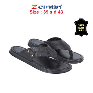 Zeintin - Sandal Jepit Pria Bahan Kulit Sandal Pria Hitam Formal BK 8006