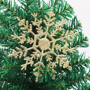 GD Christmas 10/12PCS 10/14.5CM Gold Silver Glitter Powder Snowflake Xmas Ornaments Pendant Christmas Tree Party Decor