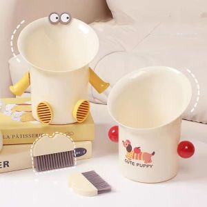 SI958 Cute  Trash Can Large Caliber with Brush Rubbish Bin Stationery Storage Organizer Plastic Paper Basket Living Room