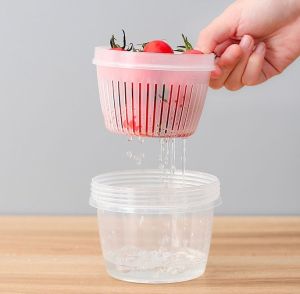 2 Layer Plastic Round Drain Sealed Storage Box/Onion Ginger Garlic Food Storage Case/Kitchen Food Container for Vegetable Fruit Fresher