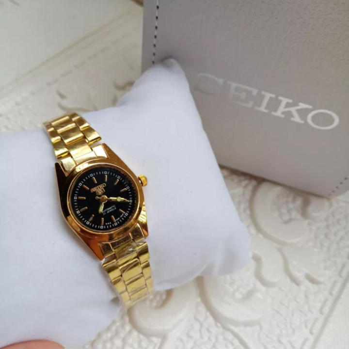 S3ik0 5 Japan Movement AUTOMATIC Stainless GOLD Black Watch for WOMEN