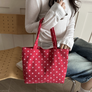 Spacious Open Design Polka Dot Printed Handbag Exquisite Practical Vintage Shoulder Bag Elegant Dual Handles Shopping Tote