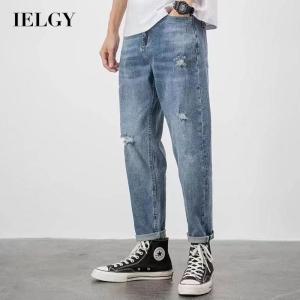 IELGY all-match light-colored loose straight ripped casual jeans for men