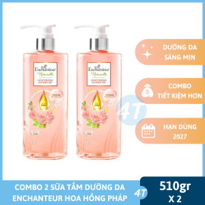 Combo 2 chai sữa tắm Enchanteur French Rose 510gr- Sữa tắm hương hoa hồng pháp trắng da dưỡng ẩm mềm mịn da