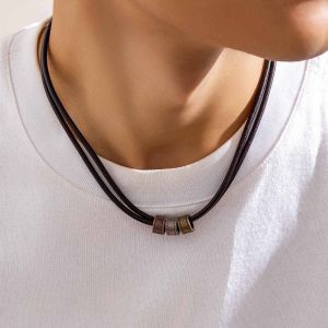 Vòng cổ da nam nữ 2 lớp thời trang mặt hình tròn ba màu độc đáo cá tính