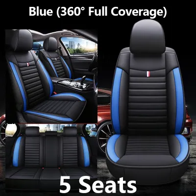 ✨Universal Car Seat Cover✨Fully Surrounded PU Leather Seat Cover Set Waterproof Breathable Car Seat Cushion Protector (Front+Rear row) Kusyen Kereta Red Black Blue Automotive Interior Accessories