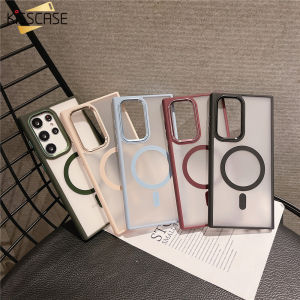 KISSCASE Ốp Sạc Không Dây Từ Tính Kim Loại Trong Suốt Mờ Cho Samsung S22 Ultra S22 Plus S22 Vỏ Acrylic Sạc Sang Trọng