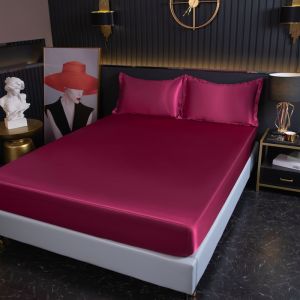 Satin Silk Fitted Bed Full Garterized Sheet Single/Full/Double/Queen/King Bedsheet Soft Cool Touch Satin Bed Sheet Mattress Protectors Cover