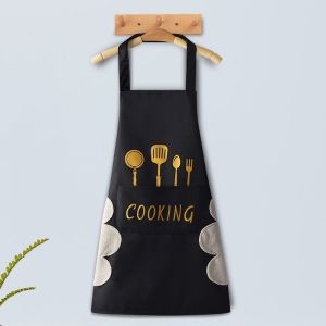 Hand-wiping Kitchen Household Cooking Apron Enlarged Pocket Waterproof Oil-Proof Coffee Cooking Baking Women Men Apron