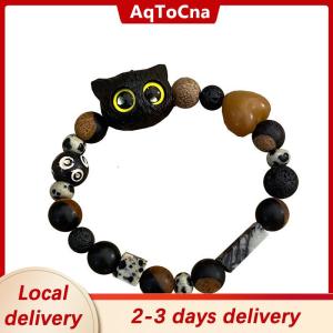 [COD] AqToCna Ship within 24 hours New Cute Little Black Cat Bracelet For Women Men Fashion Funny Cartoon Animal Beaded Bracelet Trendy Couple Friend Jewelry Gifts