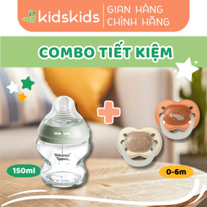 COMBO Ty Ngậm Dạ Quang Tommee Tippee Night Glow 0 -6m & Bình Sữa Thủy Tinh Ty Siêu Mềm Tommee Tippee Natural Start 150ml