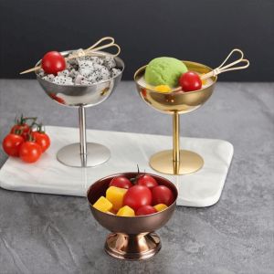 MODERNLUX Retro Style Ice Cream Cup Stainless Steel High Base Salad Goblet Goblet Bowl Snack Serving Dish Dessert Bowl Kitchen Tableware