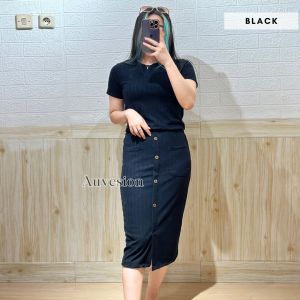 4385 catrine knit pocket one set rok polos knit stelan wanita bodycon 4147