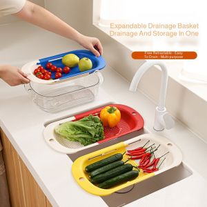 Dopamine Expandable Vegetable Washing Bowl for Family Users  Food Grade Double Layer Multifunctional Kitchen Drain Basket