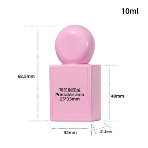 10/30pcs New 10ml Empty Glass Bottles Pink Square -flat Bottles With Brush Cap Nail Oil Nail Art Tool