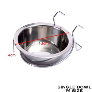 TRENY Hanging Steel Bowl Hanging Stainless Steel Bowl Hanging Pet Bowl Single Feeder Hang on Pet Cage Bekas Makan Kucing