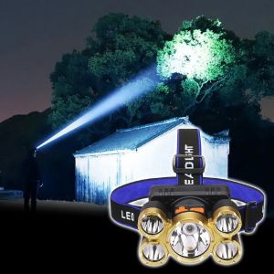 5 LED headlight USB rechargeable headlight built-in 18650 battery fishing camping light