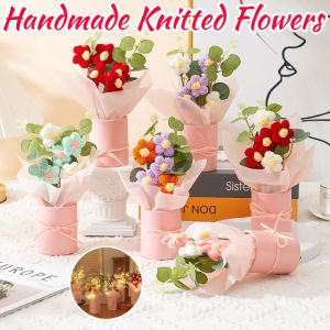 Handmade Knitted Crochet Flowers with LED Light Bouquet Wedding Valentines Day Handicraft Gifts