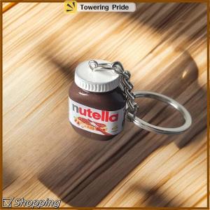 [Towering Pride] 2Pcs Creative Simulation Hazelnut Chocolate Jam Bottle Keychain Couple Keyring Bag Pendant Car Key Holder Gifts