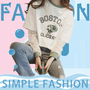 ที่ง่ายขึ้น เสื้อยืดผ้า cotton แขนด้วยลายลูกไม้เก๋ๆ แต่งสกรีนตัวอักษรสุดปั๊ง 🎉