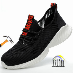 summer safety shoes black work shoes with iron toe anti-puncture light work shoes breathable safety work sneakers for men women