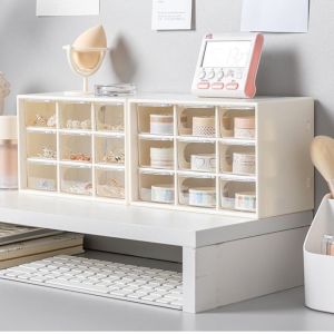 Desktop 9-grid Dustproof Stationery Organizer Makeup Organizer Drawer Jewelry Accessories Storage Box