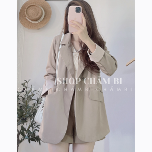 Áo blazer nữ A.244 Áo khoác nữ dài tay sắn gấu pha be 2 cúc vạt tròn cách điệu